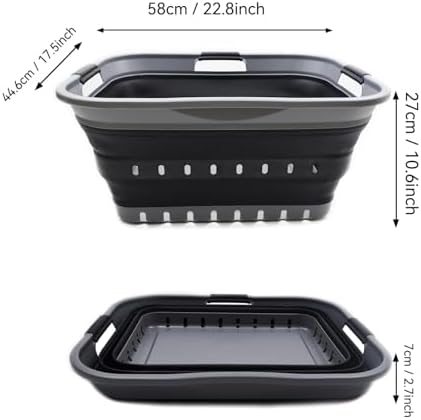 SAMMART 42L Collapsible Plastic Laundry Basket - Foldable Pop Up Storage Container/Organizer - Space Saving Hamper/Basket (1, Grey/Black) - Image 3