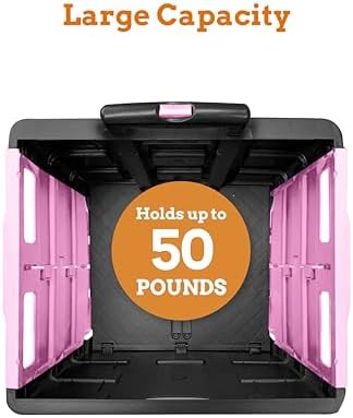 Inspired Living Ultra-Slim Rolling Collapsible Storage Pack-N-Roll Utility-carts, with Telescopic Handle, for Home, Garden, Shopping, Office, School use, Medium, Pink & Black - Image 3
