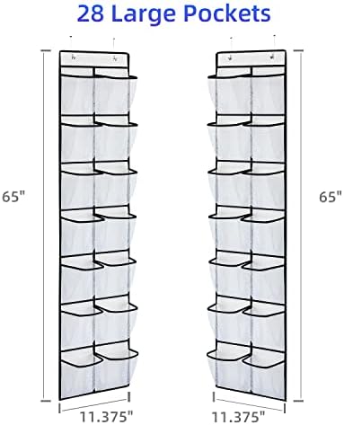 KEEPJOY 2 Pack White 14 Pockets Over the Door Shoe Organizer, Hanging Shoe Organizer with 4 Hooks, Shoe Holder with 14 Mesh Pockets Closet Door Shoe Storage Bag (White-2Pack) - Image 2