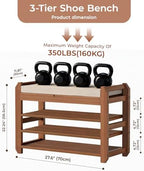 27.6" Entryway Shoe Rack Bench with Cushion, 3-Tier Storage Bench - Image 2