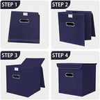 Closet Organizers Fabric Storage Bins With Lids Collapsible Cube Storages Organizer Basket With Handles,Storage Boxes for Clothes Storage,Office,Toys,3 Pack,（Navy Blue - Image 6