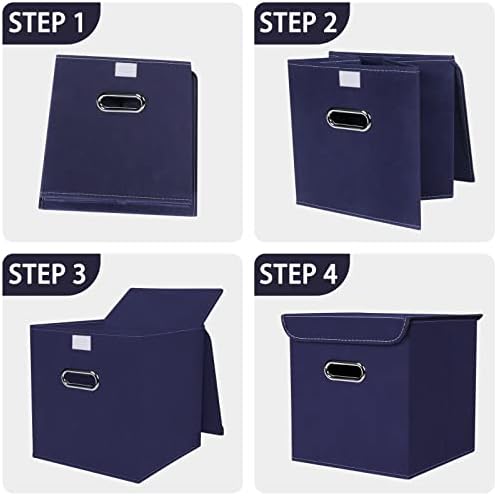 Closet Organizers Fabric Storage Bins With Lids Collapsible Cube Storages Organizer Basket With Handles,Storage Boxes for Clothes Storage,Office,Toys,3 Pack,（Navy Blue - Image 6