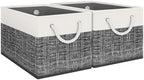 Fab totes Storage Bins 2-Pack, Foldable Storage Baskets for Organizing Toys, Books, Shelves, Closet, Large Storage Box with Rope Handles, Sturdy Organizer Bins, White & Black by Fabtotes