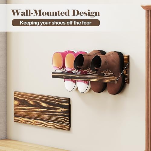 Nisorpa 20 Inches Wall Mounted Shoe Rack, Rustic Burnt Wood, 2 Pack - Image 4