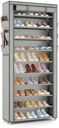 VTRIN Vertical Narrow Shoe Rack Organizer Tall Shoe Rack for Closet Entryway 10 Tier Non-Woven Cover Shoe Shelf Holds 36-41 Pairs Free Standing Shoe Storage Cabinet with Dustproof Cover, Grey by VTRIN