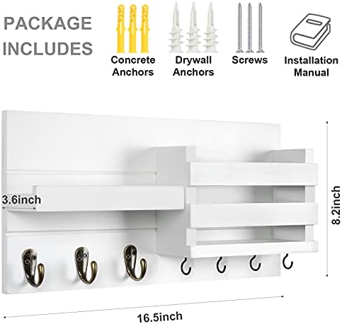 Lwenki Mail Organizer for Wall Mount – Key Holder with Shelf Includes Letter Holder and Hooks for Coats, Dog Leashes – Rustic Wood with Flush Mounting Hardware (16.5” x 8.7” x 3.5”) - Image 5