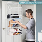 AOODA Clear Over the Door Hat Racks for Baseball Caps, Hold 48 Caps Hat Storage Organizer for Closet Wall, Deep Pockets Hanging Snapback Holder Shelves with 3 Hooks, White - Image 5