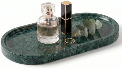 YKAJO Jade Green Oval Marble Tray, 9.8x4.7 Vanity Perfume Organizer Dish by YKAJO