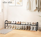 STO STO Long Expandable Shoe Rack 1-Tier, Adjustable Length 33.7”–47.5” Shoe Organizer, Metal Shoes Storage Shelf, Holds Up to 12 Pairs, Non-Slip Feet, for Closet, Entryway, Hallway, Front Door, Black - Image 2