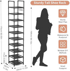 LANTEFUL Tall Narrow Shoe Rack for Entryway, 10-Tier Sturdy Metal Shoe Shelf Storage 10-15 Pairs of Shoes and Boots, Space Saving Corner Shoe Rack Organizer for Closet,Doorway,Garage,Living Room - Image 3