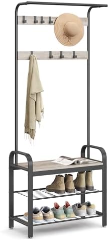 VASAGLE Coat Rack, Hall Tree with Shoe Bench, 4-in-1, 9 Removable Hooks by Unknown
