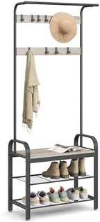 VASAGLE Coat Rack, Hall Tree with Shoe Bench, 4-in-1, 9 Removable Hooks by Unknown