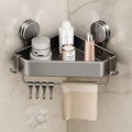 Mustorn Suction Cup Shower Caddy Corner, 1 Pack Suction Corner Shower Shelves No Drilling, Rustproof Shower Organizer Suction Cup with Towel Holder & Hooks Removable Bathroom Storage Rack(Gray) by MUSTORN