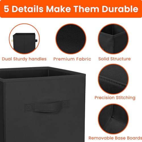Criusia Storage Cubes, 11 Inch Clothes Storage Bins for Shelves Closet (10 Pack), Fabric Collapsible Storage Bins with Dual Handles, Cubby Storage Baskets for Magazines, Dorm Essentials (Black) - Image 6