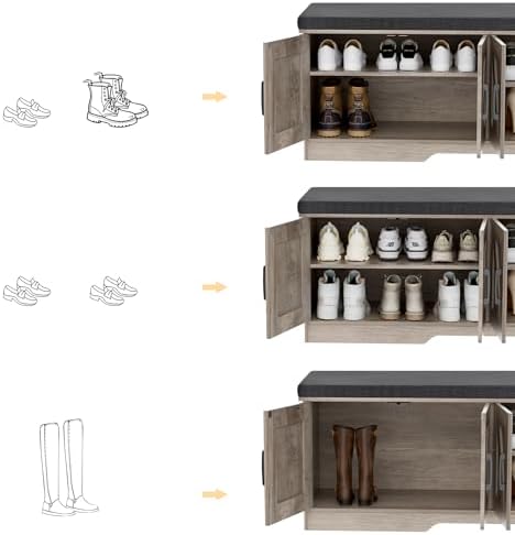 HOMSHO Farmhouse Shoe Storage Bench with 4 Barn Doors & Padded Seat Cushion - Image 6
