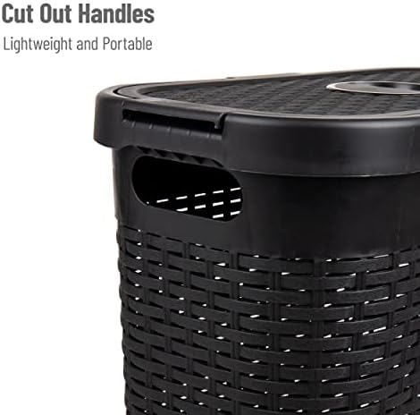 Mind Reader Slim Laundry Hamper with Lid, 40L Clothes Basket, Narrow Tapered Design with Ventilated Cutout Pattern, Plastic, Black - Image 4