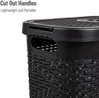 Mind Reader Slim Laundry Hamper with Lid, 40L Clothes Basket, Narrow Tapered Design with Ventilated Cutout Pattern, Plastic, Black - Image 4