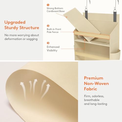 Lifewit 1 Pack Over the Door Organizer, Clear Window Hanging Storage with 4 Side Pockets, Anti Tilt 40 lbs Load Behind Door for Pantry, Nursery, Bathroom, Bedroom, Dorm, 5 Section, Beige - Image 5