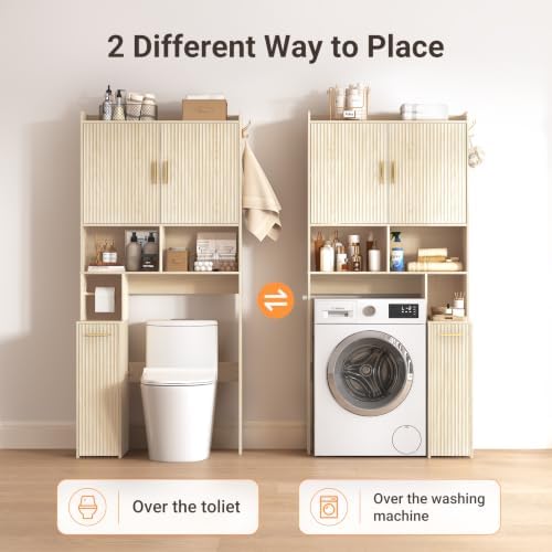 ELYKEN Over The Toilet Storage Cabinet with Fluted Doors, Natural Oak - Image 4