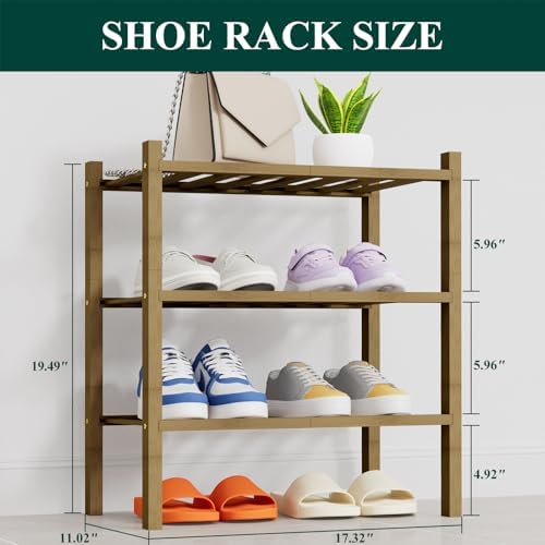 Smiry Bamboo Shoe Rack, 8 Vertical Slats, 3 Tier - 17.3" Wide, Walnut - Image 2