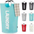 Caroeas 100L Laundry Basket,Large Laundry Hamper, Laundry Bag with Padded Handles, Clothes Hamper Stands Up Well, Collapsible Free Standing Easy Storage Washing Bin (Light Blue,100L) by Caroeas