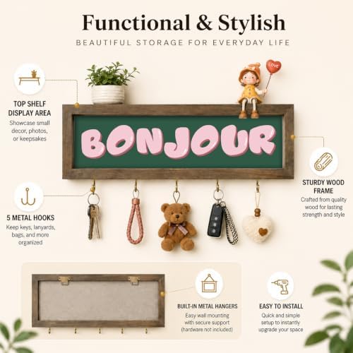 Bonjour Key Holder Wall Mount, Playful Entryway Hanging Shelf - Image 2