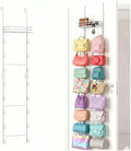 Over the Door Purse Organizer, Wall Mounted Handbag Storage Rack with 16 Hooks and Mesh Basket, Heavy Duty Carbon Steel Bag Holder for Closet, Entryway, Apartment Essentials, Splitable Design, White by Unknown