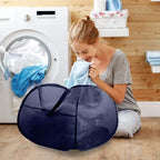 Collapsible Laundry Baskets, 90L Large Foldable Laundry Basket, Durable Mesh Pop Up Hampers for Laundry, Dirty Clothes Laundry Hamper for Bedroom, Bathroom, Dorm, Laundry Room, Travel or Camping Navy - Image 2