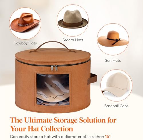 Lifewit Round Cowboy Hat Box for 7 Caps, 37L Hat Organizer Bag,Brown,1 Pack - Image 5