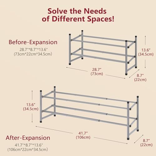 Tajsoon Expandable Shoe Rack for Closet 2 Tier, 28“-41“Stackable, Grey - Image 3