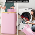 SpaceAid Double Laundry Hamper 2 Section with Lid and Removable Laundry Bags, 160L Clothes Basket with Bamboo Handles, Large Collapsible Hamper for Bedroom, Bathroom, Dorm, Laundry Room - Pink - Image 4