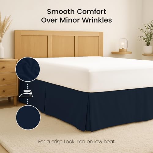 Queen Bed Skirt, Hides Under-Bed Storage 16 Inch Drop, Pleated, Navy - Image 6