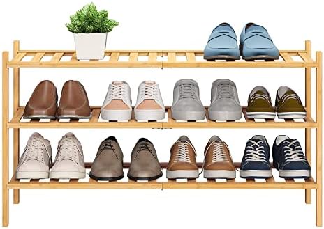 BMOSU 3-Tier Bamboo Extended Shoe Rack Premium Stackable Shoe Shelf Storage Organizer for Hallway Closet Living Room Entryway Organizer (Natural Bamboo) by BMOSU