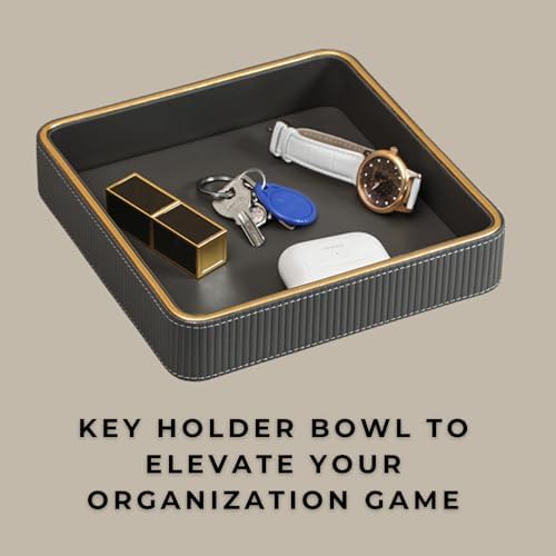 Gray Nightstand Bedside Organizer Tray|Key Bowl for Entryway Table| Bowl for Keys and Wallet Catch All|Small Leather Valet Tray Desk Organizer|EDC Trinket Catchall Key Holder Bowl|Key Basket or Dish - Image 6