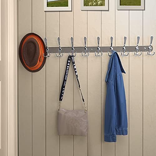 Dseap Coat Rack Wall Mount - 38” Long 10-Tri-Hooks Heavy Duty Coat Hanger Rail Wall Hooks for Hanging Coats Hats Clothing Clothes Purse Mudroom Entryway, Chromed - Image 4
