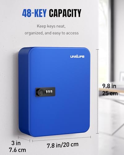 Uniclife 48 Keys Lock Box for Keys with Code, Wall Mount Key Lock Box with Code, Lockbox for Keys, Key Lockbox with Tags, Key Cabinet, Key Storage Box for Home Office & Company, Blue - Image 2