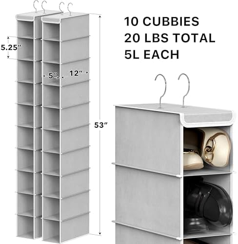 Simple Houseware 2 Pack 10 Shelves Hanging Shoe Organizer, Gray | Dual Metal Hooks, Holds Up to 20 lbs, for Narrow Space - Image 2