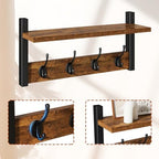 YMYNY Coat Rack Wall Mount with Shelf and Hooks, Rustic Brown UHWS001H-2 - Image 7