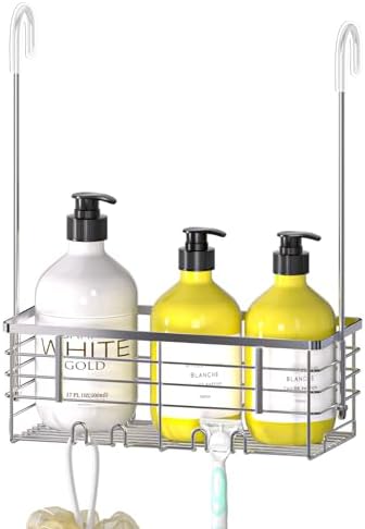 DELLAN Hanging Shower Organizer, Shower Rack with Hooks Over the Door by DELLAN