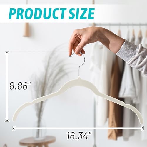 Sishynio Velvet Hangers 100 Pack, Non-Slip Slim Felt Clothes Hangers Beige | Space-Saving Closet Organization; Flocked Surface; 360° Swivel Hooks; For Shirts, Coats, Dresses, Blouses - Image 6