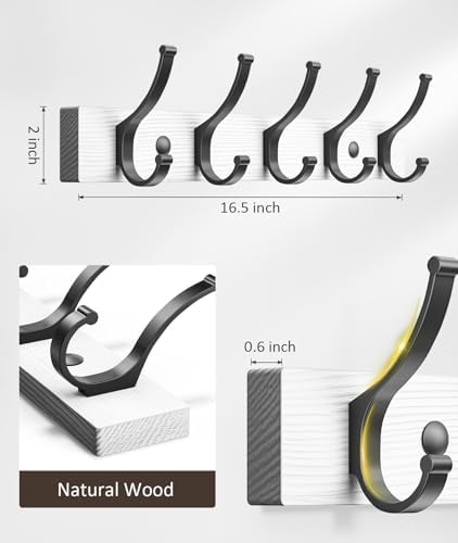 Optish Coat Rack Wall Mount, 16.5 Inches Wood Coat Hooks Wall Mount, Wall Coat Rack with 5 Hooks, Hat Rack Wall Hooks for Hanging Coat, Bag, Towel (2Pack, White) - Image 7