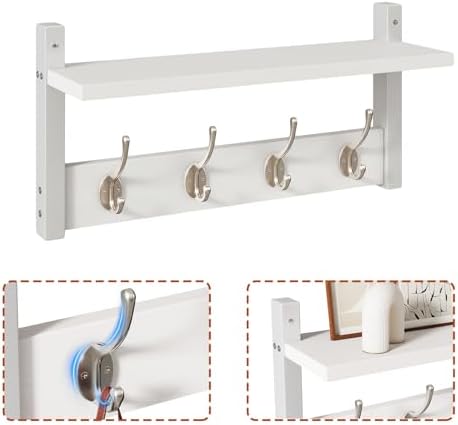 YMYNY Coat Rack Wall Mount with Shelf and Hooks, White UHWS001W-2 - Image 6