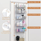 VyGrow Over The Door Organizer, Metal Door Organizer Hanging with 5 Adjustable Baskets and Coat Hook, Behind The Door Storage for Bedroom Closet Bathroom Pantry Cabinet Kitchen, White - Image 3