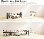 STO STO Long Expandable Shoe Rack 1-Tier, Adjustable Length 33.7”–47.5” Shoe Organizer, Metal Shoes Storage Shelf, Holds Up to 12 Pairs, Non-Slip Feet, for Closet, Entryway, Hallway, Front Door, Black - Image 3