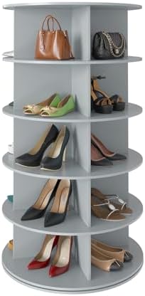 SpaceAid 5 Tier Rotating Shoe Rack Tower, Spinning Shoe Display Lazy Susan, Revolving 360 Shoe Rack Storage Round Carousel, Vertical Handbag Rotate Shoes Closet Organization (5-Tier Gray) by SpaceAid