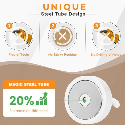Neosmuk Magnetic Hooks Steel Tube Design for Cruise,80lb+ White,10 Pack - Image 3