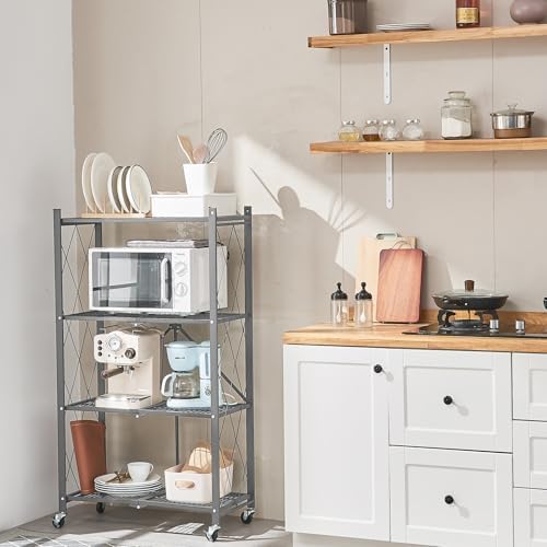 BRIAN & DANY 4-Tier Foldable Storage Shelves with Wheels, Folding Metal Rack Shelving Unit, Heavy Duty No Assembly Organizer Shelf for Garage, Kitchen, Basement, Pantry, Gray - Image 7