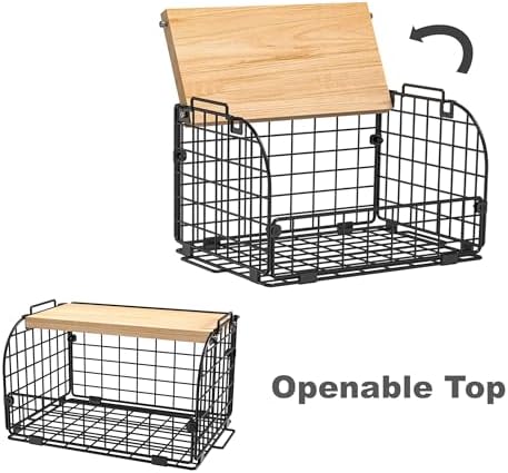 2 Set Stackable Wire Basket with Openable Top, Kitchen Counter, Pantry Organizer and Storage Produce Onion Potato Fruits Vegs Bread Food Snack Spice Organizing Bin for Cabinet Shelf Countertop Floor - Image 6