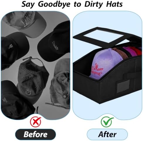 Hat Storage for Caps, 2PCS Stackable Hat Organizer Boxes, Black - Image 6