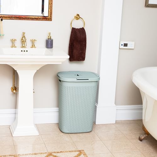 Mind Reader Slim Laundry Hamper with Lid, 60L Tall Clothes Basket, Narrow Tapered Design for Bathrooms, Closets and Laundry Rooms, Plastic, Mint - Image 6